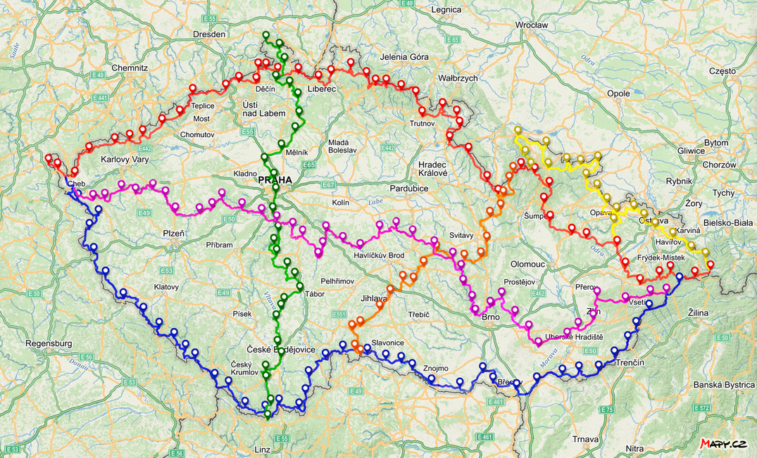 Mapa tras Via Czechia